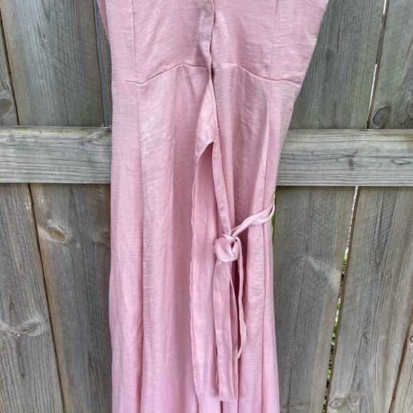 Resa Lindsay Wrap Dress Plunge V-Neck Wedding Bridesmaid Satin Pink Small NWT - Picture 4 of 13
